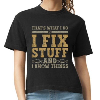 Thats What I Do I Fix Stuff And I Know Things Funny Men Comfort Colors Boxy T-Shirt