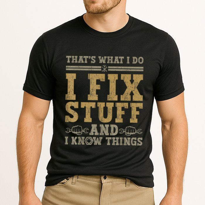 Thats What I Do I Fix Stuff And I Know Things Funny Men Performance Shirt