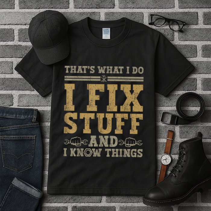 Thats What I Do I Fix Stuff And I Know Things Funny Men Tall T-Shirt