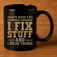 Thats What I Do I Fix Stuff And I Know Things Funny Men 11oz C Handle Ceramic Mug