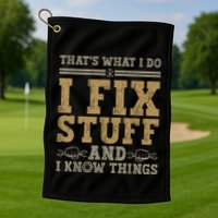 Thats What I Do I Fix Stuff And I Know Things Funny Men Golf Towel