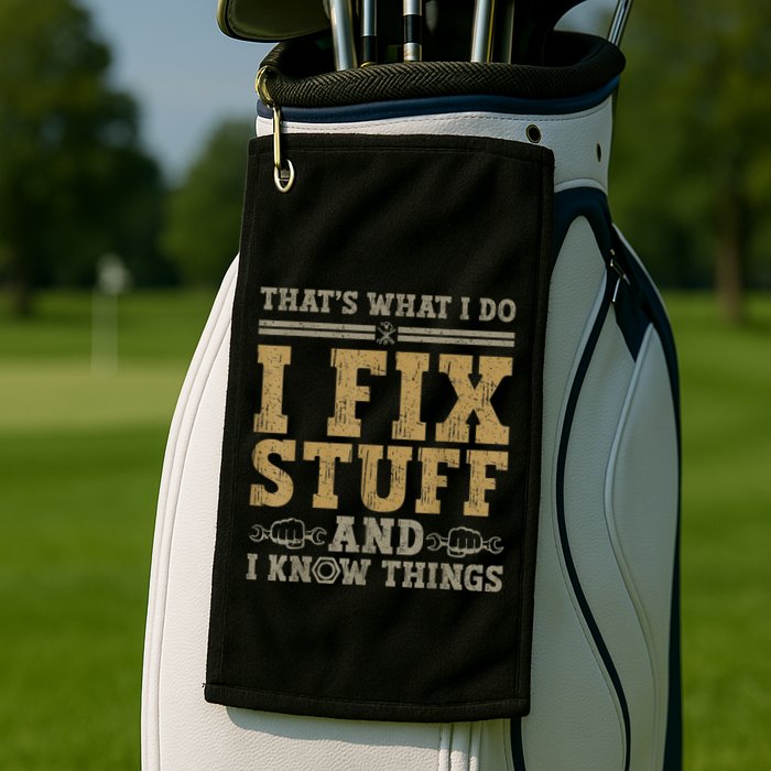 Thats What I Do I Fix Stuff And I Know Things Funny Men Golf Towel