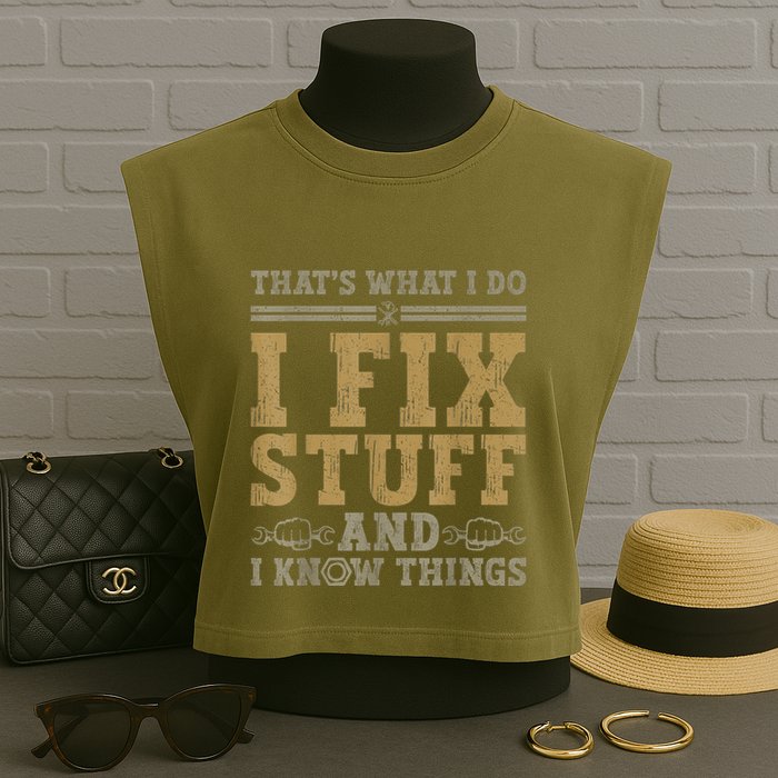 Thats What I Do I Fix Stuff And I Know Things Funny Men Garment-Dyed Women's Muscle Tee