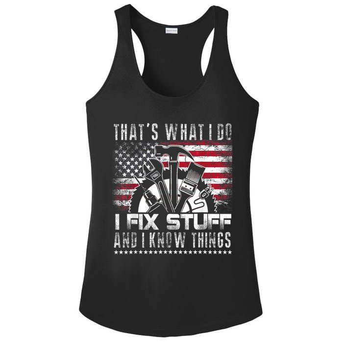 Thats What I Do I Fix Stuff And I Know Things Funny Men Ladies PosiCharge Competitor Racerback Tank
