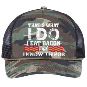 Thats What I Do I Eat Bacon And I Know Things Retro Rope Trucker Hat Cap