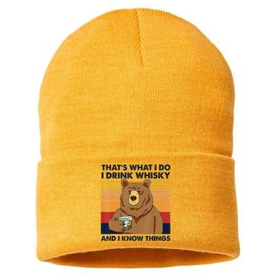 That's What I Do I Drink Whiskey And I Know Things Bear Tee Sustainable Knit Beanie