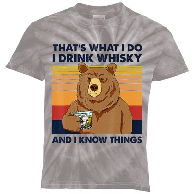 That's What I Do I Drink Whiskey And I Know Things Bear Tee Kids Tie-Dye T-Shirt