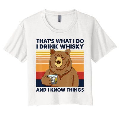 That's What I Do I Drink Whiskey And I Know Things Bear Tee Crop Top