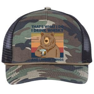 Thats What I Do I Drink Whiskey And I Know Things Bear Tee Retro Rope Trucker Hat Cap