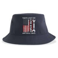 That's What I Do I Fix Stuff And I Know Things American Flag Sustainable Bucket Hat