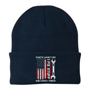 That's What I Do I Fix Stuff And I Know Things American Flag Knit Cap Winter Beanie