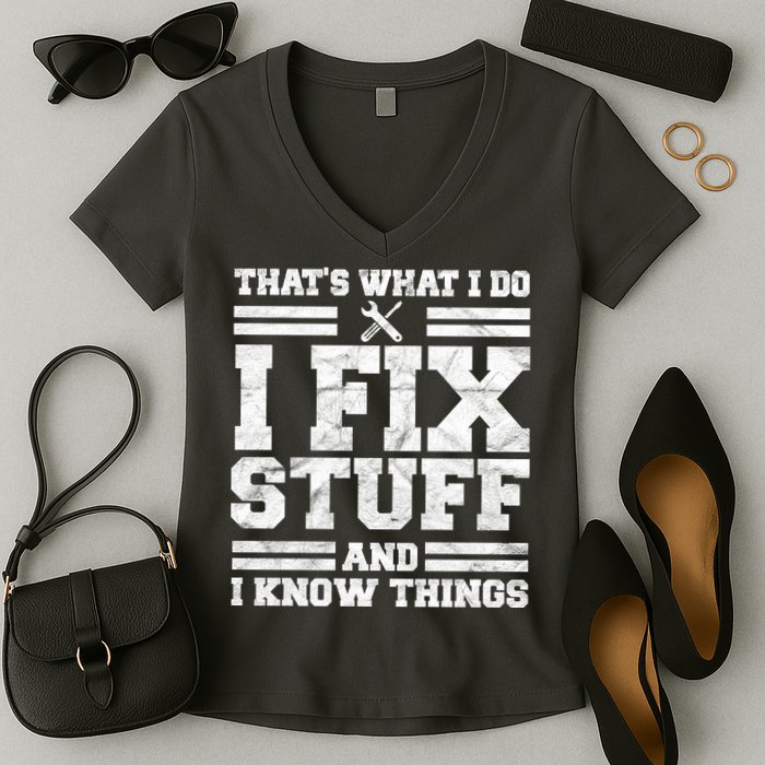 That's What I Do I Fix Stuff And I Know Things Funny Women's V-Neck T-Shirt