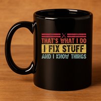 That's What I Do I Fix Stuff And I Know Things Funny Saying 11oz C Handle Ceramic Mug