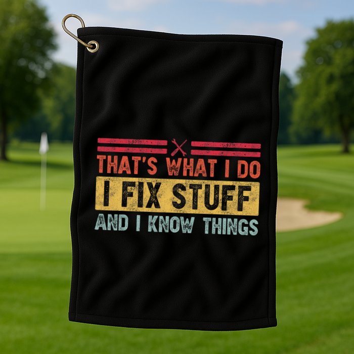 That's What I Do I Fix Stuff And I Know Things Funny Saying Golf Towel