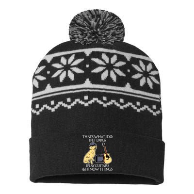 That What I Do I Pet Dogs I Play Guitars & I Know Things Dog USA-Made Snowflake Beanie