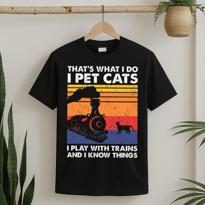 ThatS What I Do I Pet Cats I Play With Trains Model Train T-Shirt