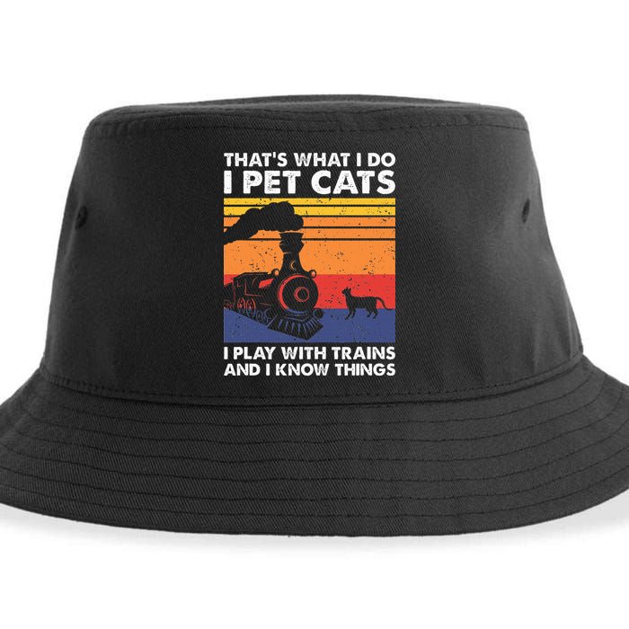 ThatS What I Do I Pet Cats I Play With Trains Model Train Sustainable Bucket Hat