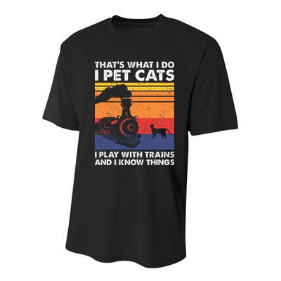 ThatS What I Do I Pet Cats I Play With Trains Model Train Youth Performance Sprint T-Shirt