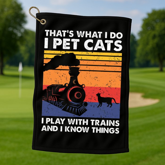 ThatS What I Do I Pet Cats I Play With Trains Model Train Golf Towel