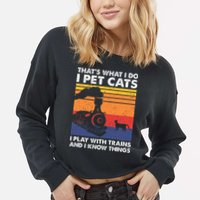 ThatS What I Do I Pet Cats I Play With Trains Model Train Cropped Pullover Crew
