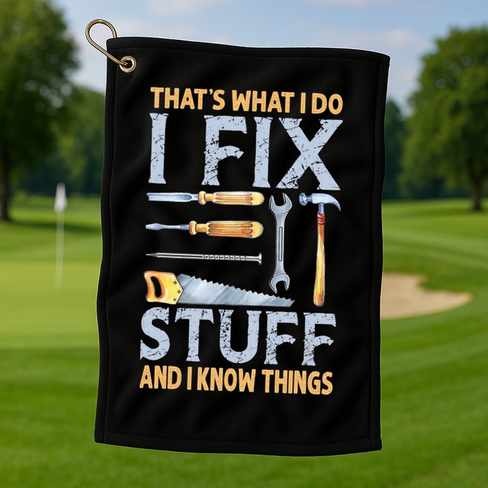 That's What I Do I Fix Stuff And I Know Things Funny Saying Golf Towel