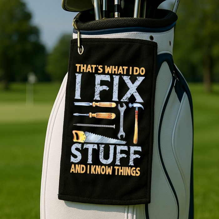 That's What I Do I Fix Stuff And I Know Things Funny Saying Golf Towel