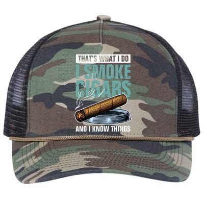 Thats What I Do I Smoke Cigars And I Know Things Retro Rope Trucker Hat Cap