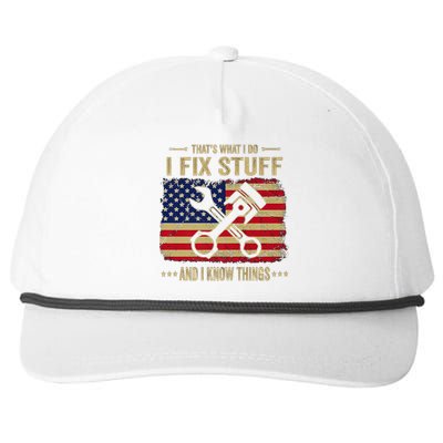 Thats What I Do I Fix Stuff And I Know Things Funny Quote Snapback Five-Panel Rope Hat