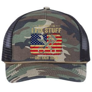 Thats What I Do I Fix Stuff And I Know Things Funny Quote Retro Rope Trucker Hat Cap