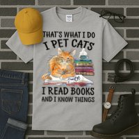 That's What I Do I Pet Cats I Read Books And I Know Things Tall T-Shirt