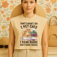 That's What I Do I Pet Cats I Read Books And I Know Things Garment-Dyed Women's Muscle Tee