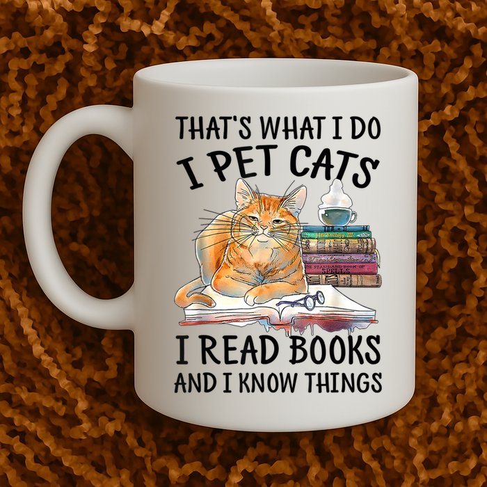 That's What I Do I Pet Cats I Read Books And I Know Things Mug