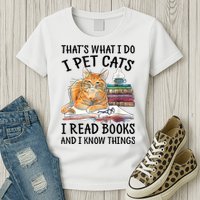 That's What I Do I Pet Cats I Read Books And I Know Things Womens T-Shirt