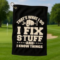 That's What I Do I Fix Stuff And I Know Things Funny Saying Golf Towel