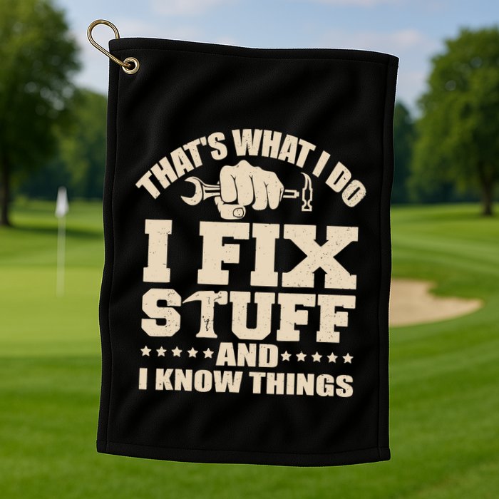 That's What I Do I Fix Stuff And I Know Things Funny Saying Golf Towel