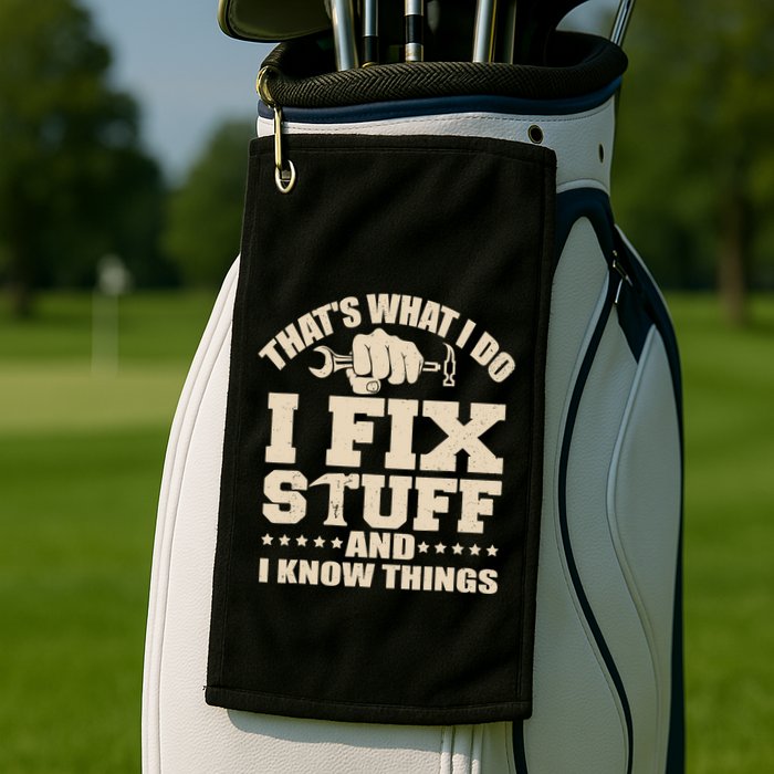 That's What I Do I Fix Stuff And I Know Things Funny Saying Golf Towel