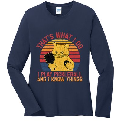 ThatS What I Do Cat Lovers Paddleball Player Pickleball Ladies Long Sleeve Shirt