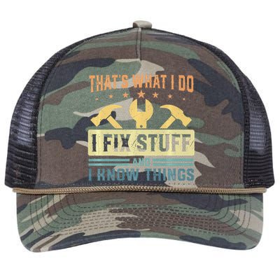 That's What I Do I Fix Stuff And I Know Things Funny Saying Retro Rope Trucker Hat Cap