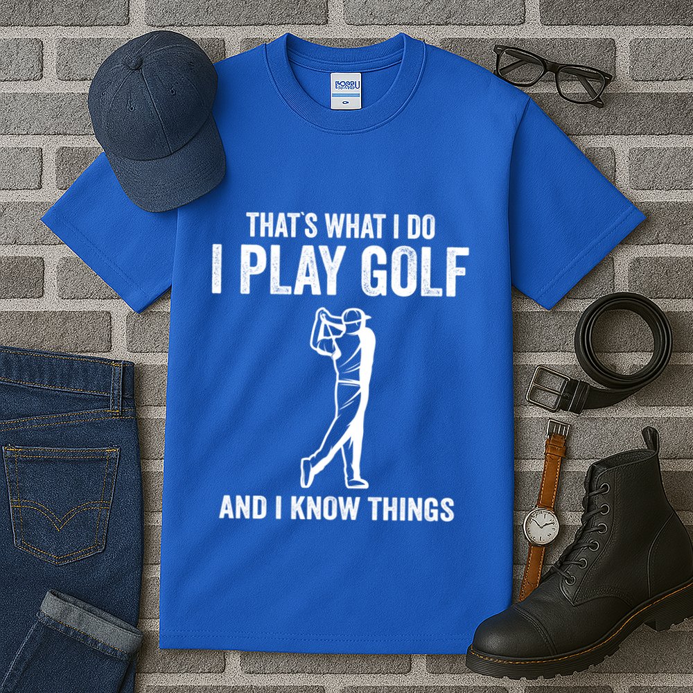 Thats What I Do I Play Golf And I Know Things Golfing Sport Gift Tall T-Shirt