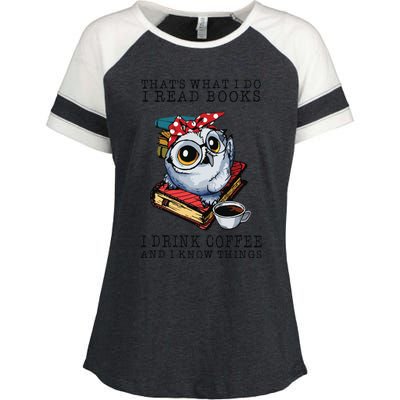 Thats What I Do I Read Books I Drink Coffee Owl Enza Ladies Jersey Colorblock Tee