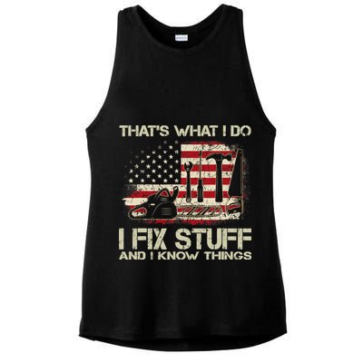 That's What I Do I Fix Stuff And I Know Things American Flag Ladies PosiCharge Tri-Blend Wicking Tank
