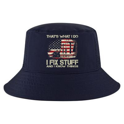 That's What I Do I Fix Stuff And I Know Things American Flag Cool Comfort Performance Bucket Hat