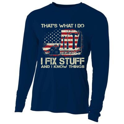 That's What I Do I Fix Stuff And I Know Things American Flag Cooling Performance Long Sleeve Crew