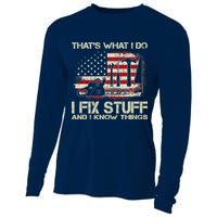 That's What I Do I Fix Stuff And I Know Things American Flag Cooling Performance Long Sleeve Crew
