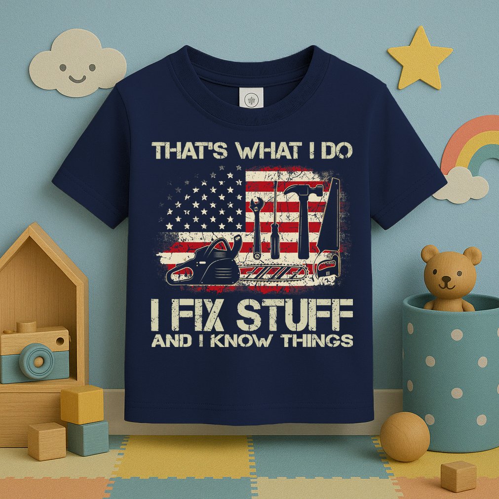 That's What I Do I Fix Stuff And I Know Things American Flag Toddler T-Shirt