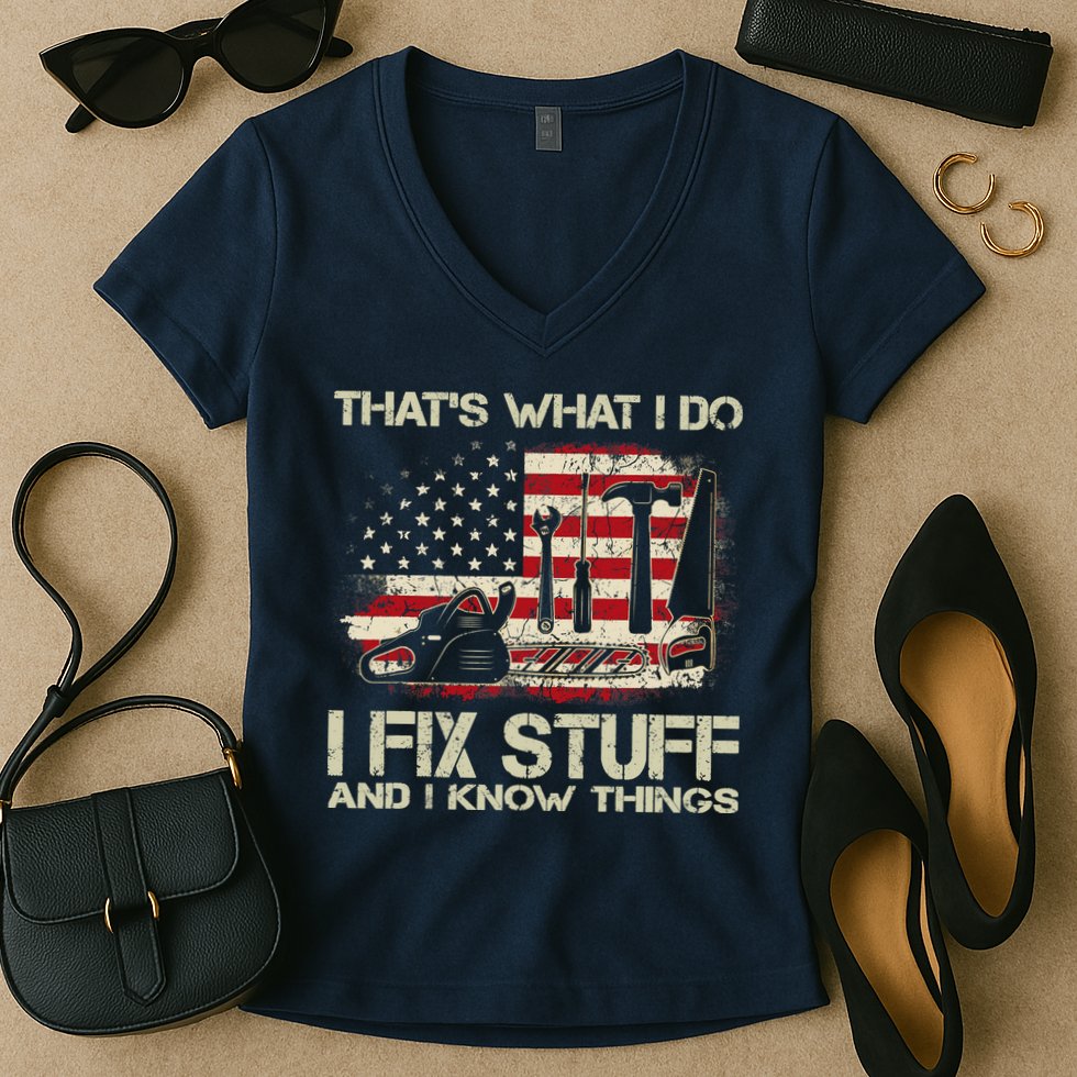 That's What I Do I Fix Stuff And I Know Things American Flag Women's V-Neck T-Shirt