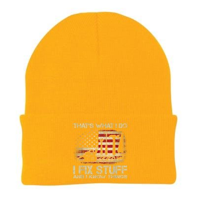 That's What I Do I Fix Stuff And I Know Things American Flag Knit Cap Winter Beanie