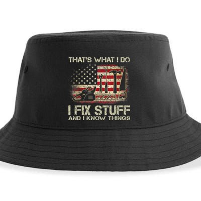 That's What I Do I Fix Stuff And I Know Things American Flag Sustainable Bucket Hat
