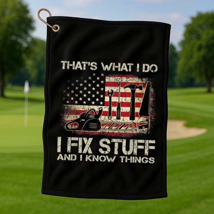 That's What I Do I Fix Stuff And I Know Things American Flag Golf Towel