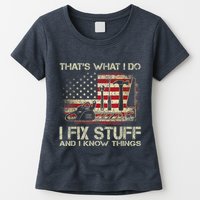 That's What I Do I Fix Stuff And I Know Things American Flag Womens T-Shirt